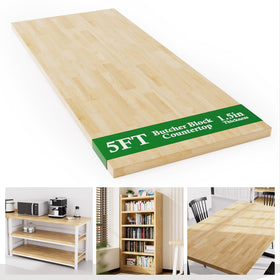PLAMMA birch countertop 5ft main view showing 60 by 25 inch size for kitchen island use