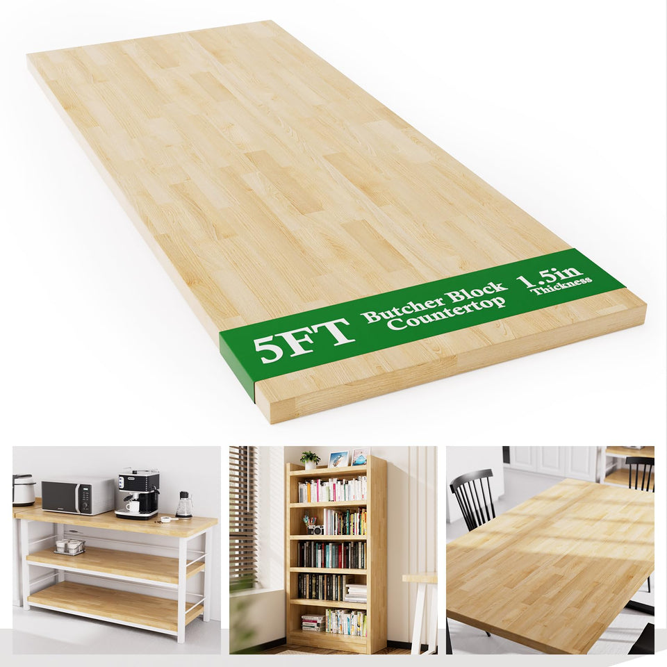 PLAMMA birch countertop 5ft main view showing 60 by 25 inch size for kitchen island use