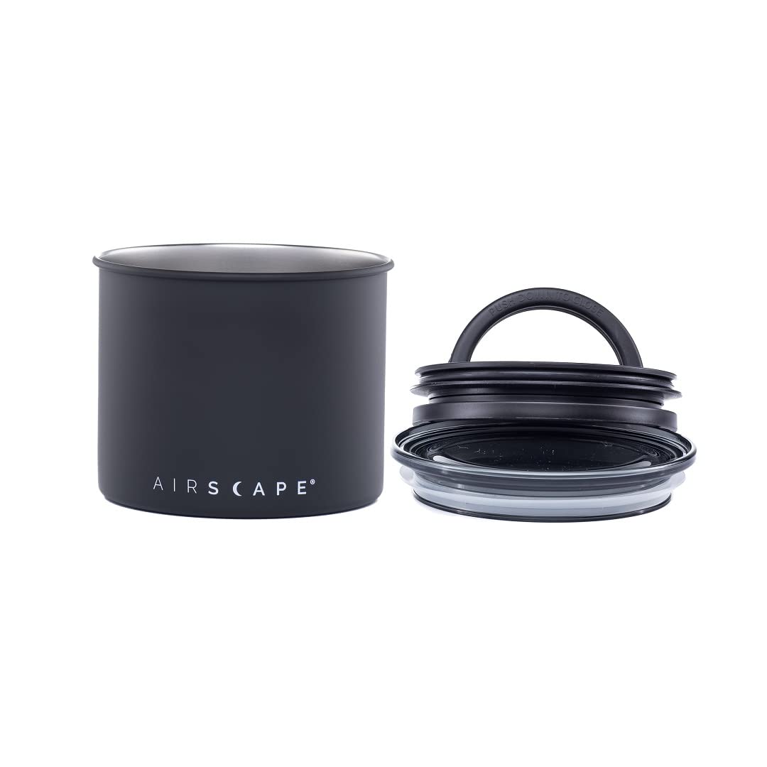 Airscape swoosh indicates air removal for fresh coffee and pantry storage