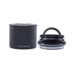 Airscape swoosh indicates air removal for fresh coffee and pantry storage