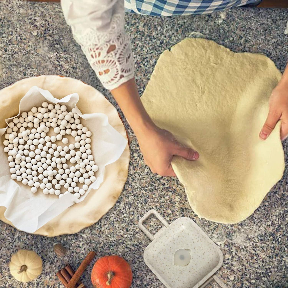 Plantional Pie Weights help prevent crust shrinkage and bubbling during baking.