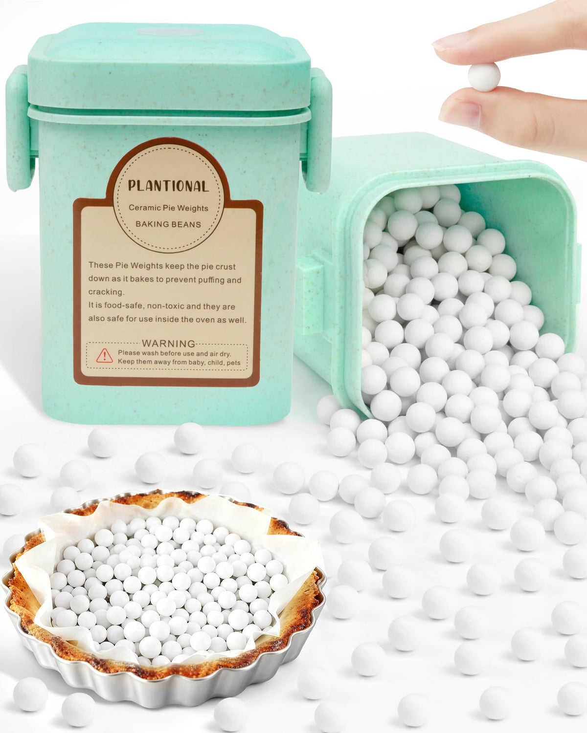 Plantional Pie Weights ceramic beads totaling 1.5 lb for even blind baking.