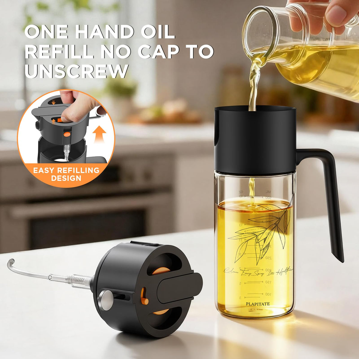 PLAPITATE anti-drip nozzle helps keep countertops clean after use.