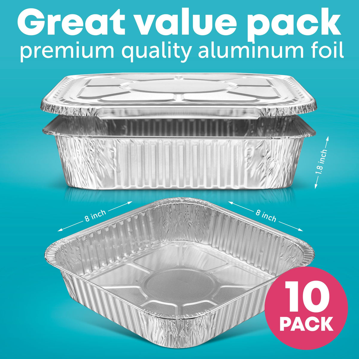 Plastible aluminum baking pan ideal for cakes, brownies, and casseroles.