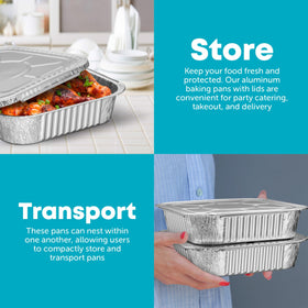 Plastible aluminum tray suited for potlucks, picnics, and family meals.