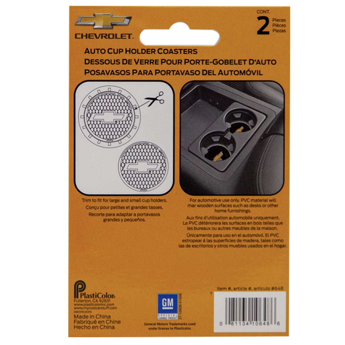Plasticolor Bowtie Gold Coaster in a car cup holder for moisture protection.