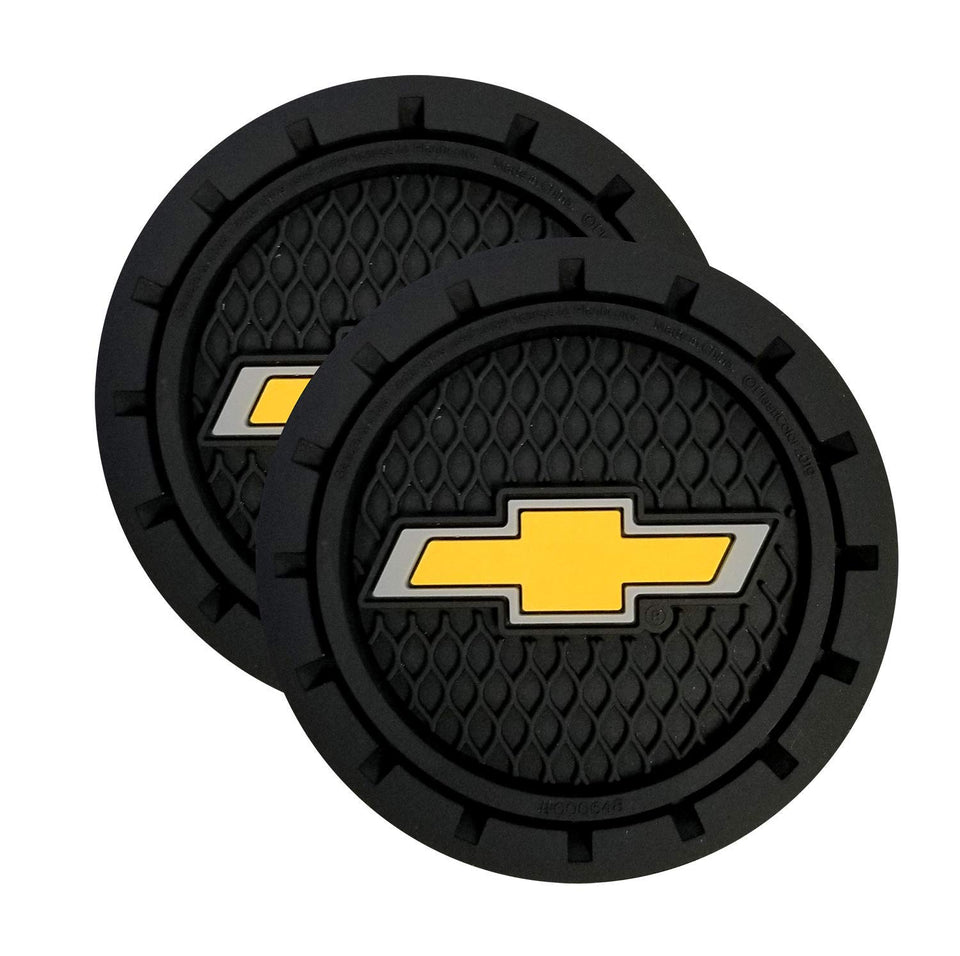 Plasticolor 000648R01 Chevrolet Bowtie Gold Coaster pair protects surfaces and adds style.