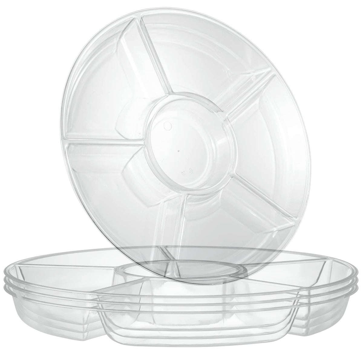 Plasticpro 6-section round tray showing six compartments for organized snacks
