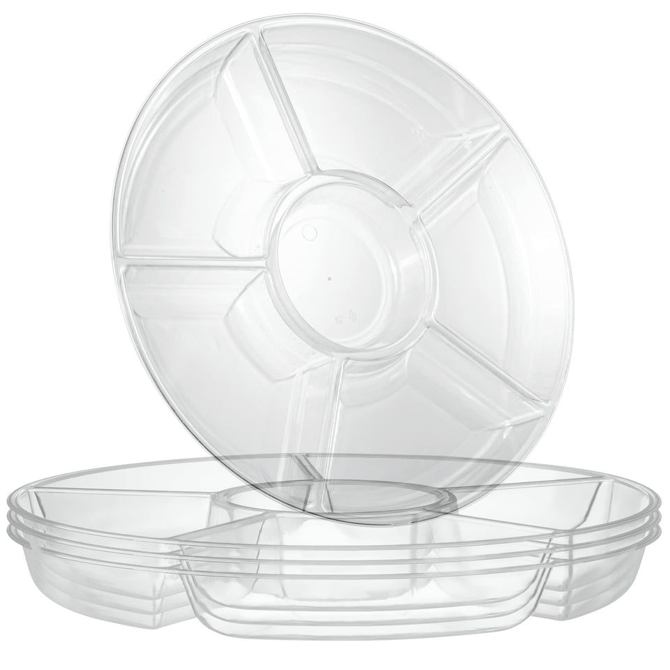 Plasticpro 6-section round tray showing six compartments for organized snacks
