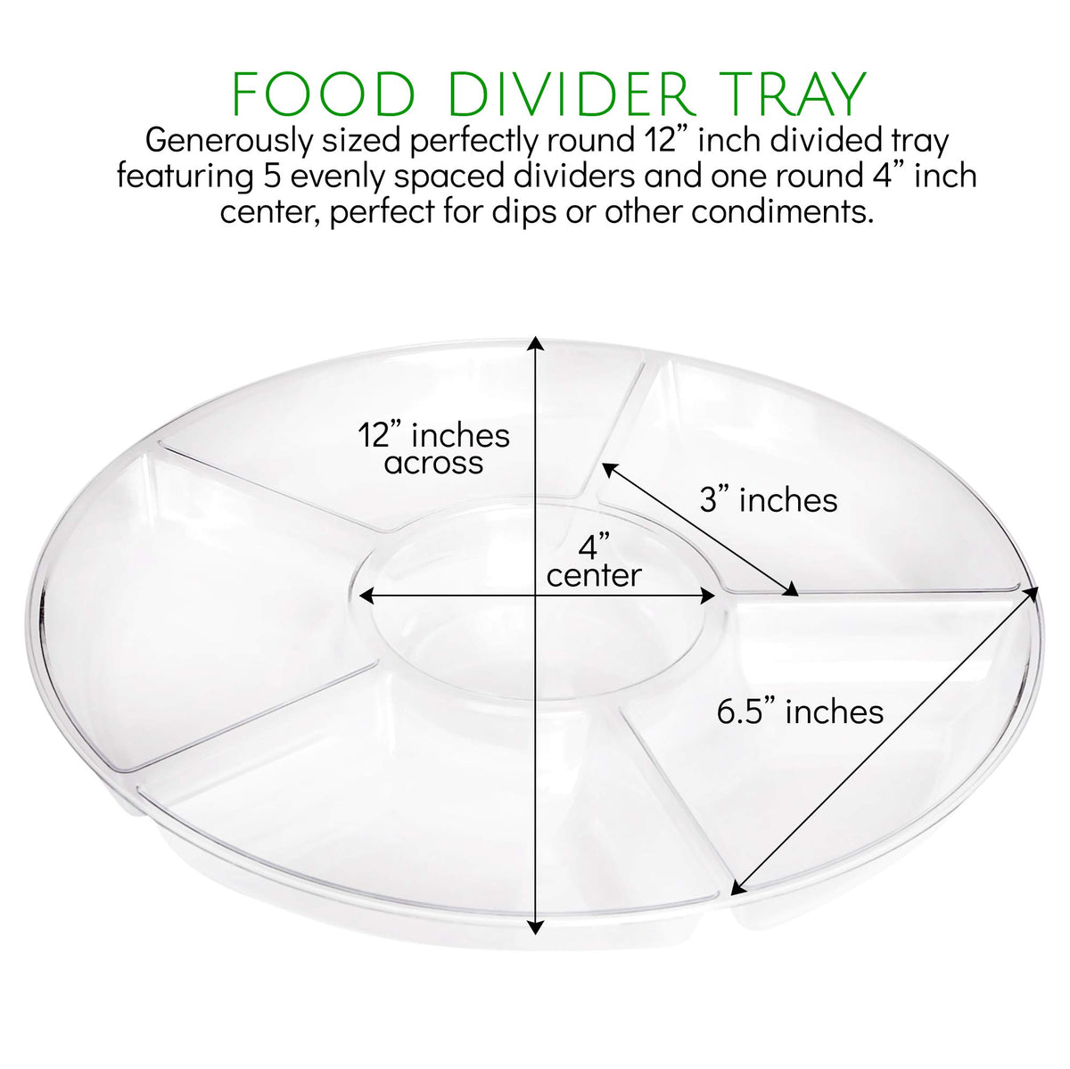 Close-up of Plasticpro tray showing six compartments and central dip.