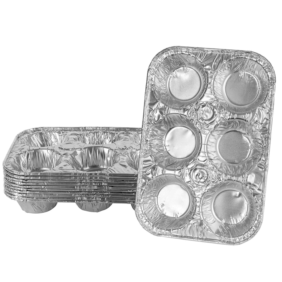 Plasticpro aluminum muffin pan 6-cup, easy release for quick bakes.