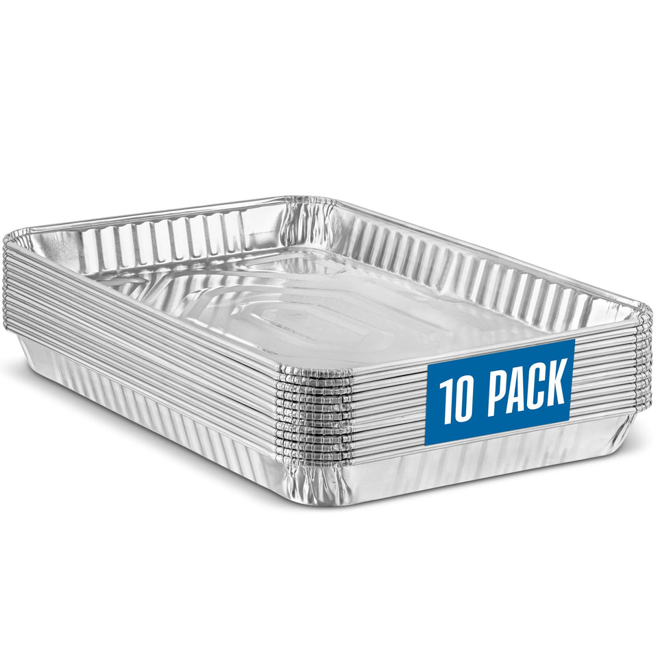 PLASTICPRO aluminum pans 10-pack for quick, mess-free baking and easy cleanup.