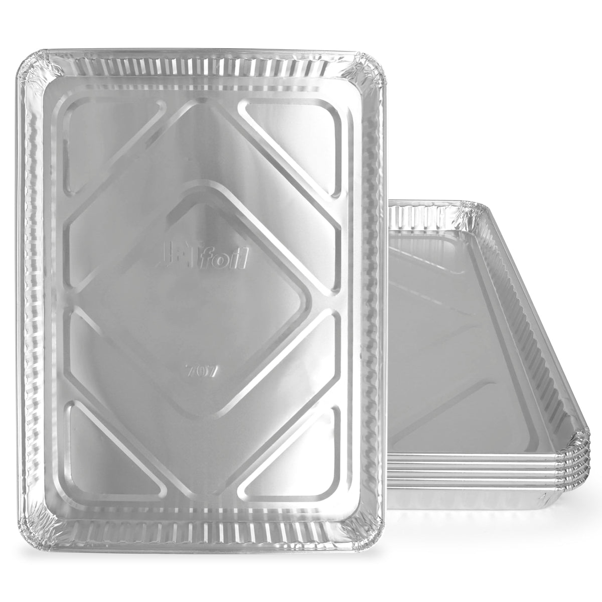 PLASTICPRO aluminum pans 5-pack — disposable cookie sheets — ready for quick oven baking.