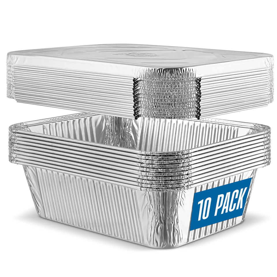 PLASTICPRO aluminum 8x10 pan with lid for easy meal prep and storage.
