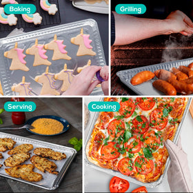 PLASTICPRO aluminum pans close-up shows sturdy construction for reliable baking.