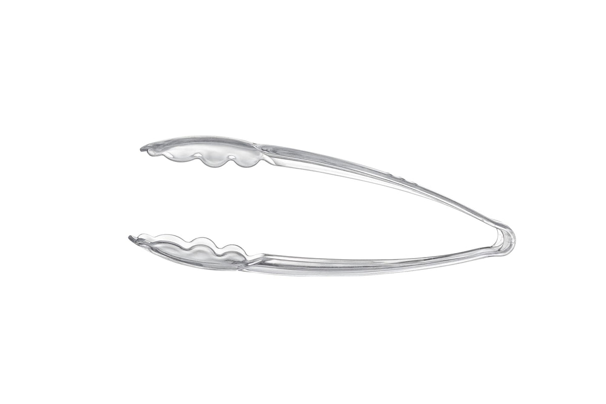 Plasticpro 12-pack clear tongs for parties and picnics.