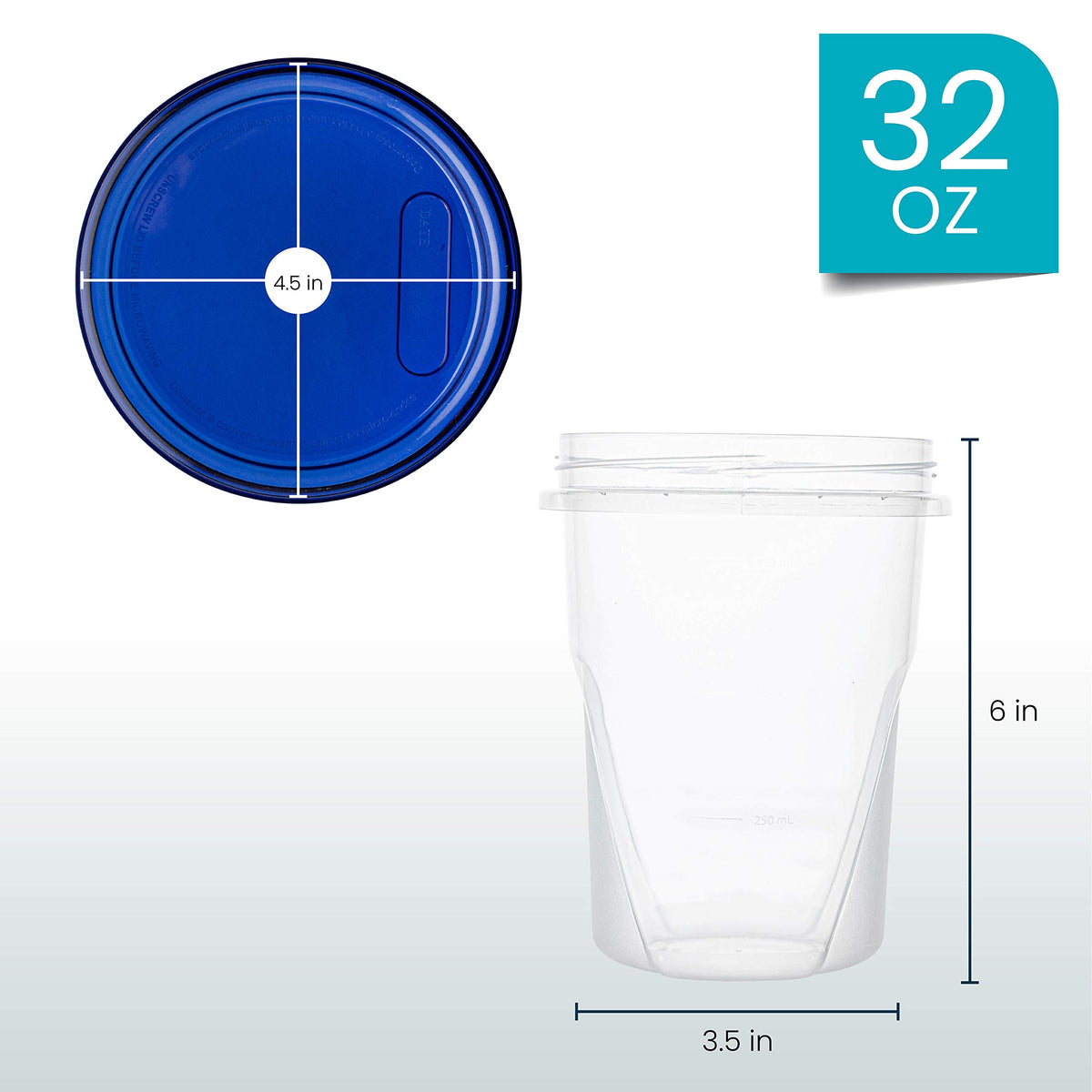 Close-up of blue twist-on lid showing airtight seal for freshness.