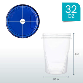 Close-up of blue twist-on lid showing airtight seal for freshness.