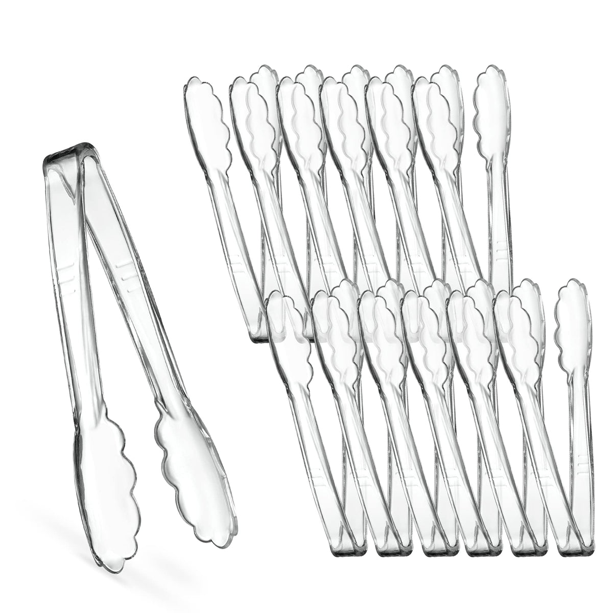 Plasticpro clear serving tongs 7.5 inch ideal for salads and buffets.