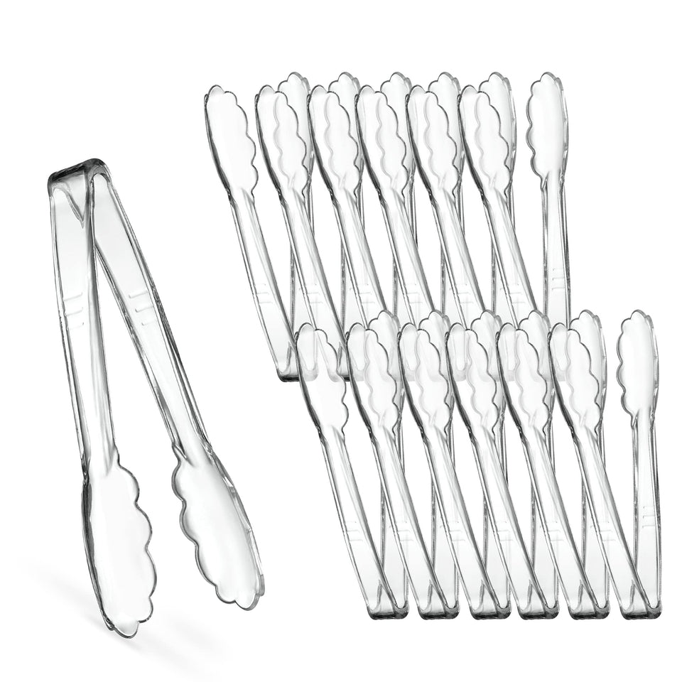 Plasticpro clear serving tongs 7.5 inch ideal for salads and buffets.