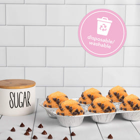 Plasticpro aluminum muffin pan with easy-release bottom for clean results.