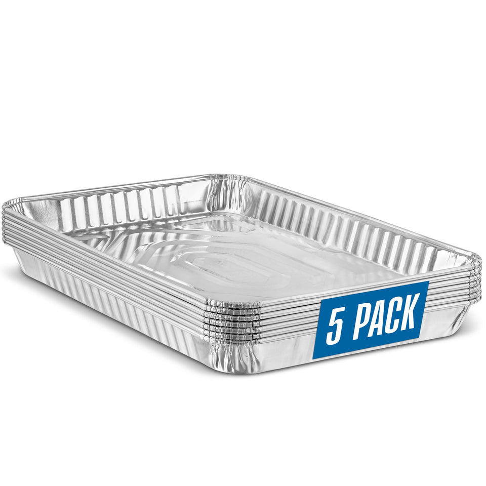 PLASTICPRO five-pack aluminum pans provide quick baking and easy cleanup after meals.