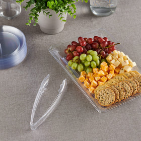 Plasticpro heavy-duty clear serving tongs for salads and platters.