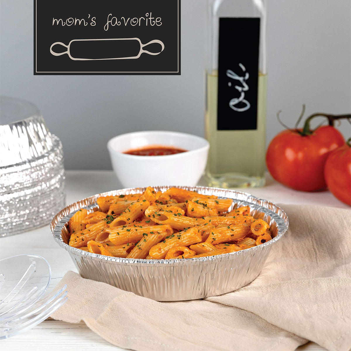 PlasticPro round pan in freezer for storing and reheating.