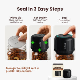 Plateful sealer for regular-mouth jars with included lids for airtight storage.