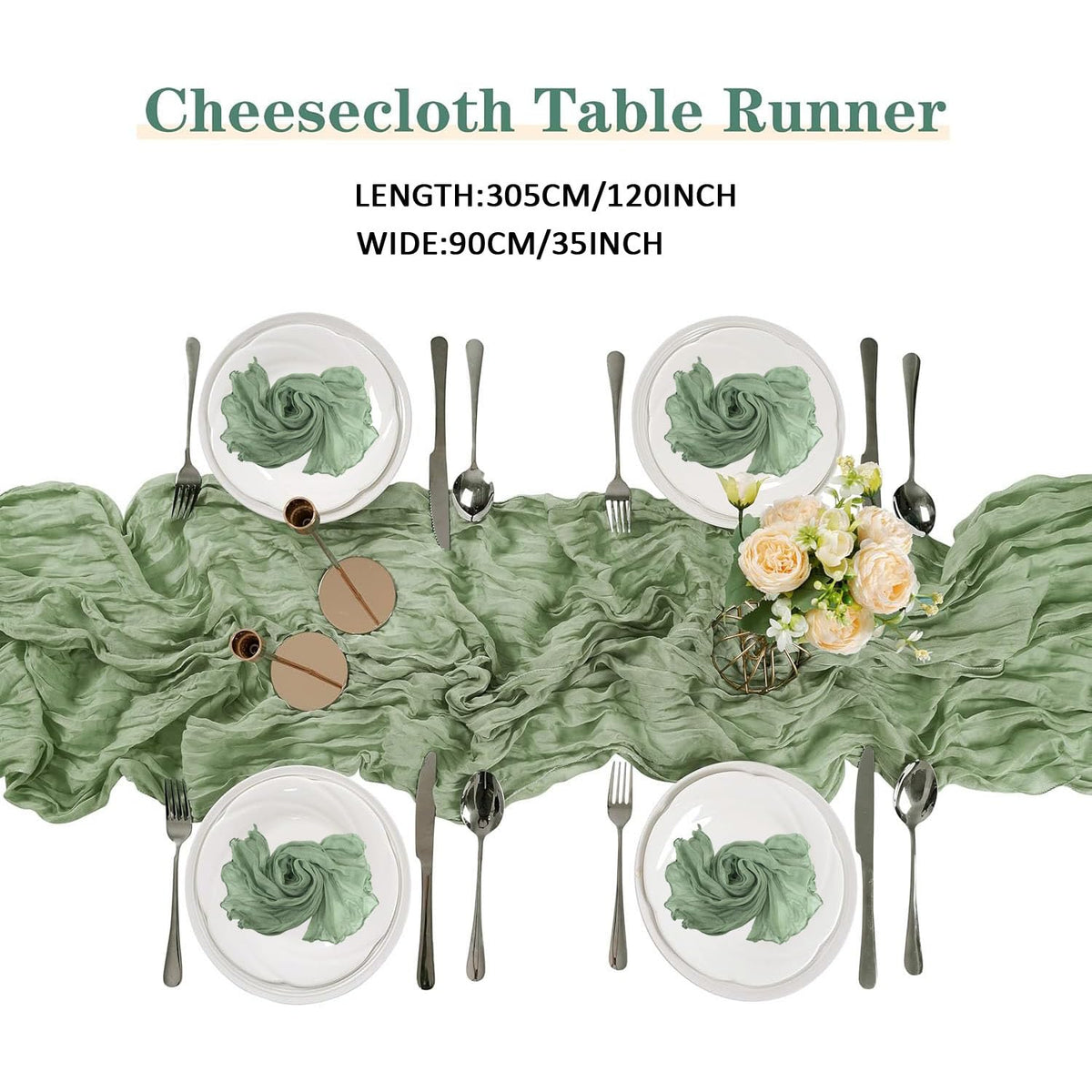 Boho gauze fabric table runner enhances wedding table decor