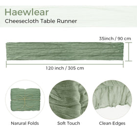 Sage green table runner adds texture to dining setup