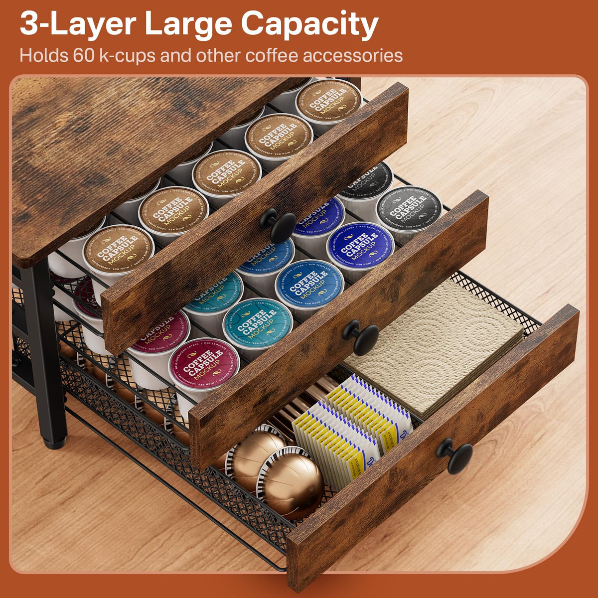 Plaviya coffee bar organizer bottom drawer keeps sugar packets and spoons neat and accessible.