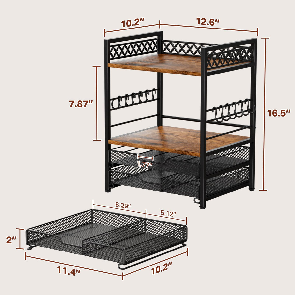 Plaviya drawer compartments provide space for filters and syrups