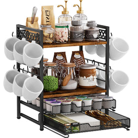 Plaviya coffee bar station organizer with side mug hooks for tidy mugs