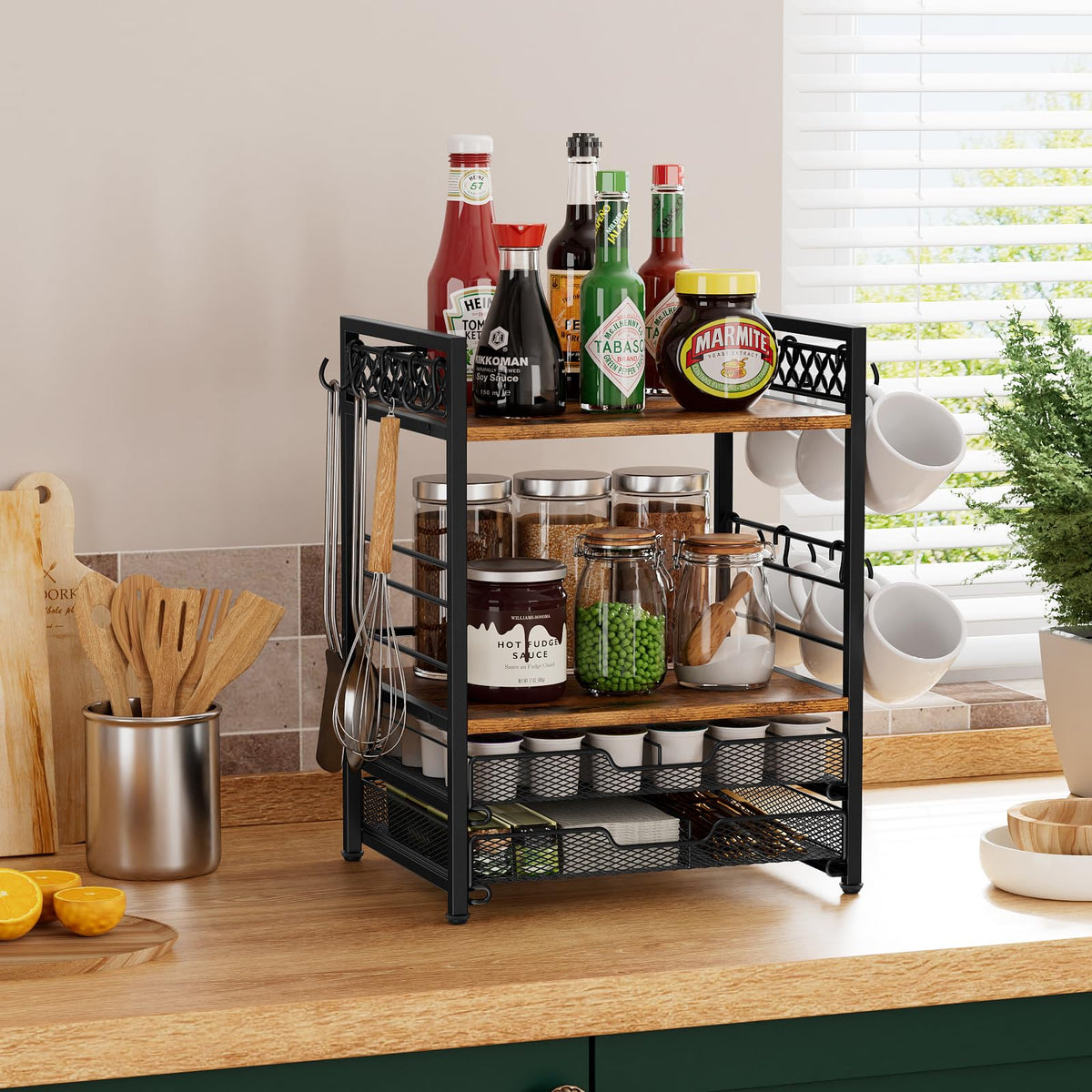Plaviya wood and metal design adds decor and practicality