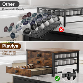 Plaviya pod holder sturdy steel and MDF construction supports heavier items daily.