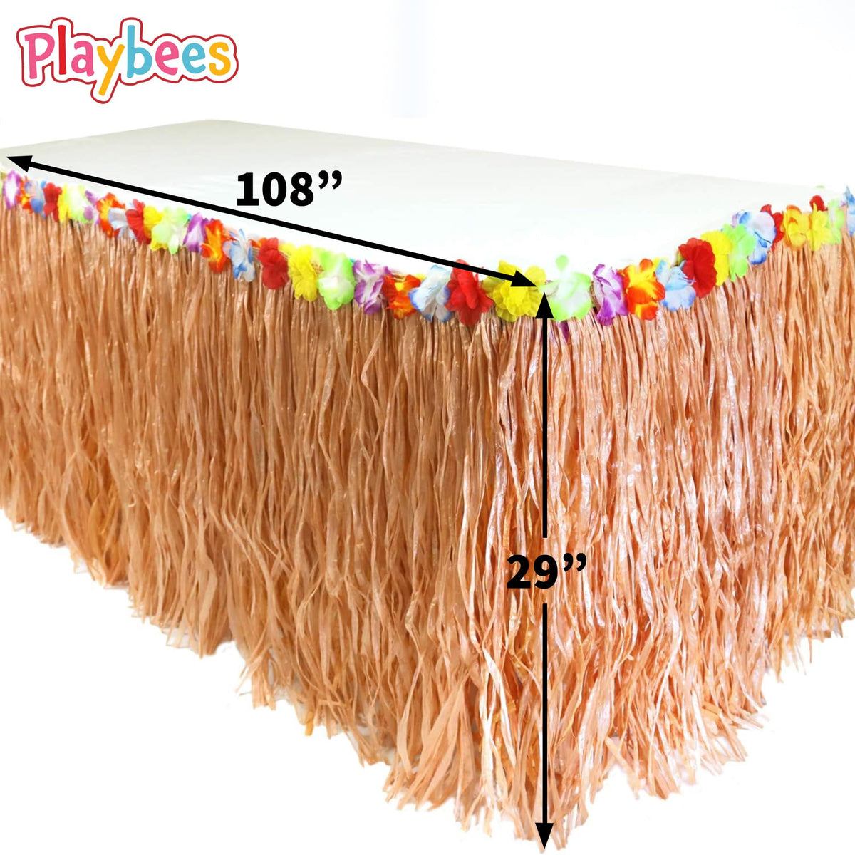 Playbees grass skirt fringe closeup shows lush texture.
