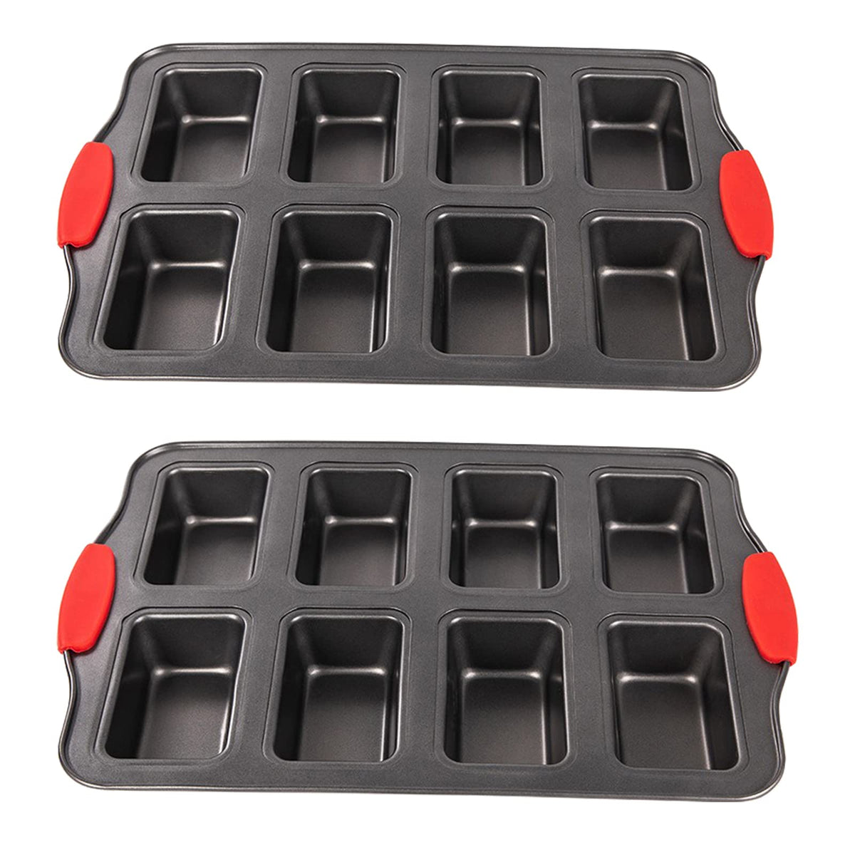 PLAZOTTA 2-pack 8-cavity mini loaf pan with silicone handles for easy grip and even baking
