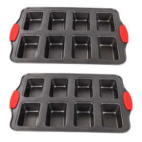 PLAZOTTA 2-pack 8-cavity mini loaf pan with silicone handles for easy grip and even baking