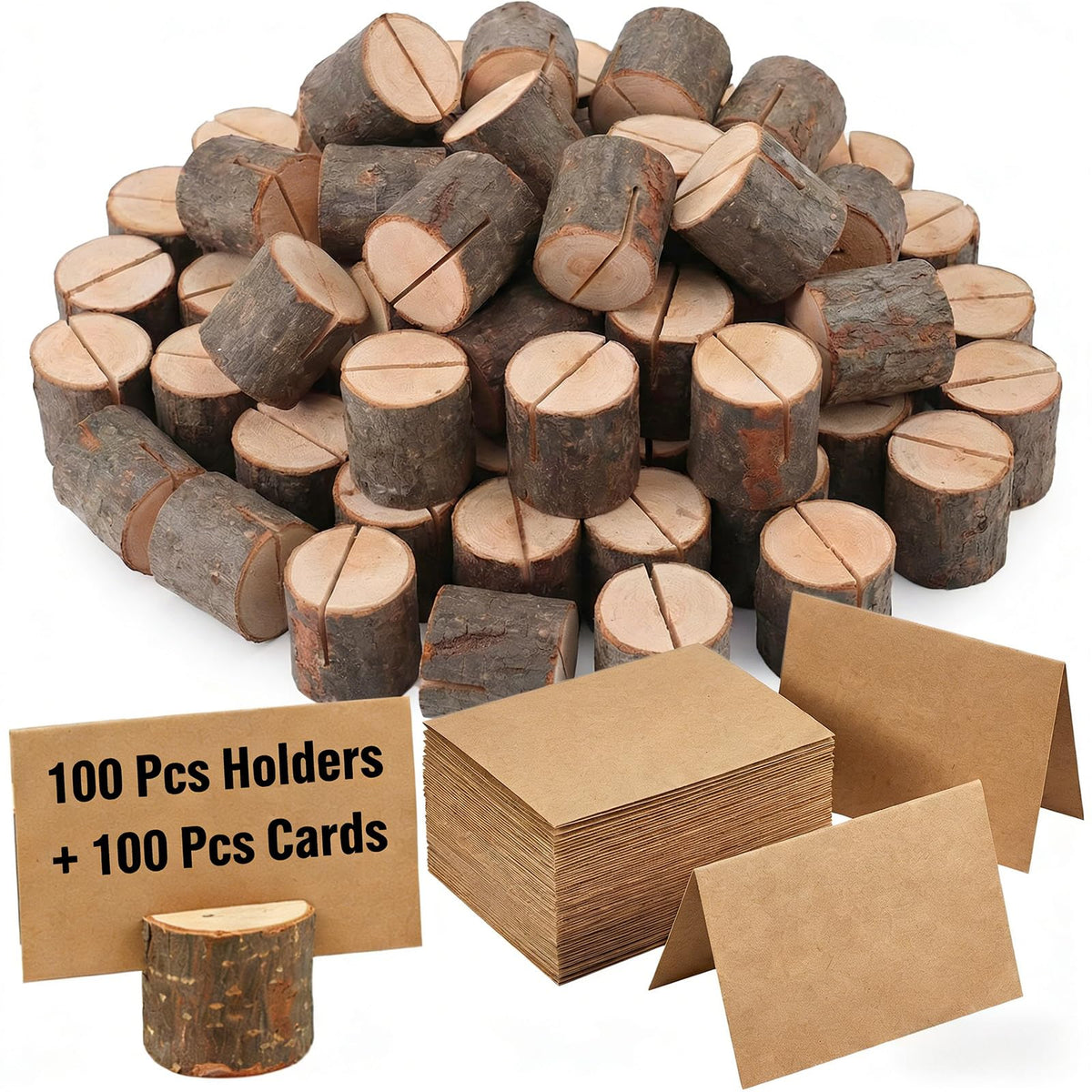 PLAZOTTA rustic wood place card holder with kraft cards for elegant seating