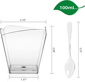PLAZOTTA square parfait cups with spoons ideal for elegant desserts at weddings.