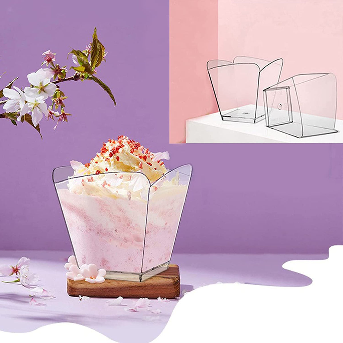 PLAZOTTA clear serving cups elevate buffet displays at receptions.