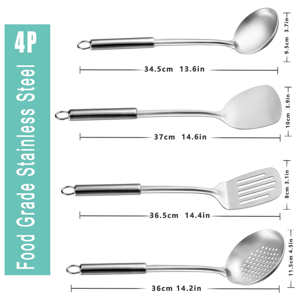 Pleafind 4-piece slotted-turner drains liquids while sautéing effectively.