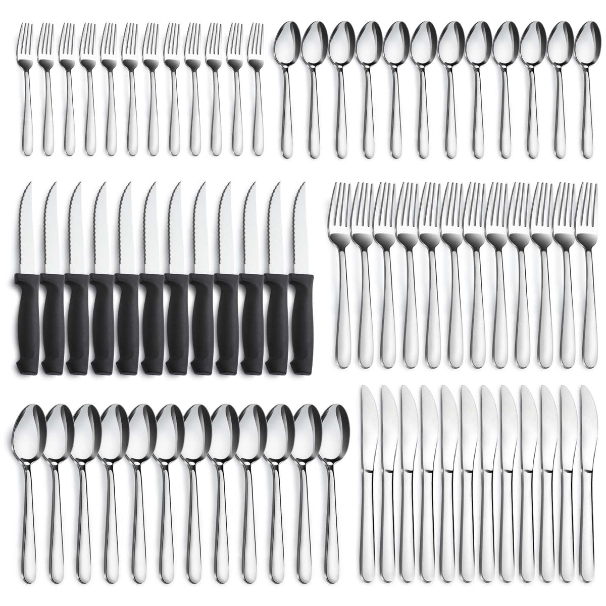 Pleafind 72-piece flatware set with dinner spoons for family meals