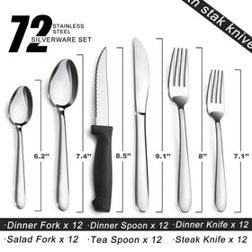Pleafind flatware set showing steak knives included for hearty dinners