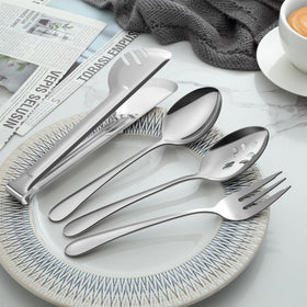 Pleafind buffet display setup with stylish stainless utensils on a counter