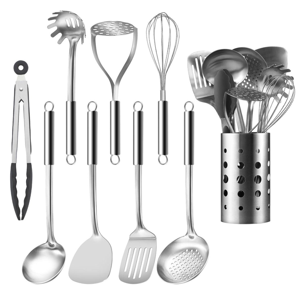 Pleafind stainless steel ladle for durable, heat-resistant soup serving.