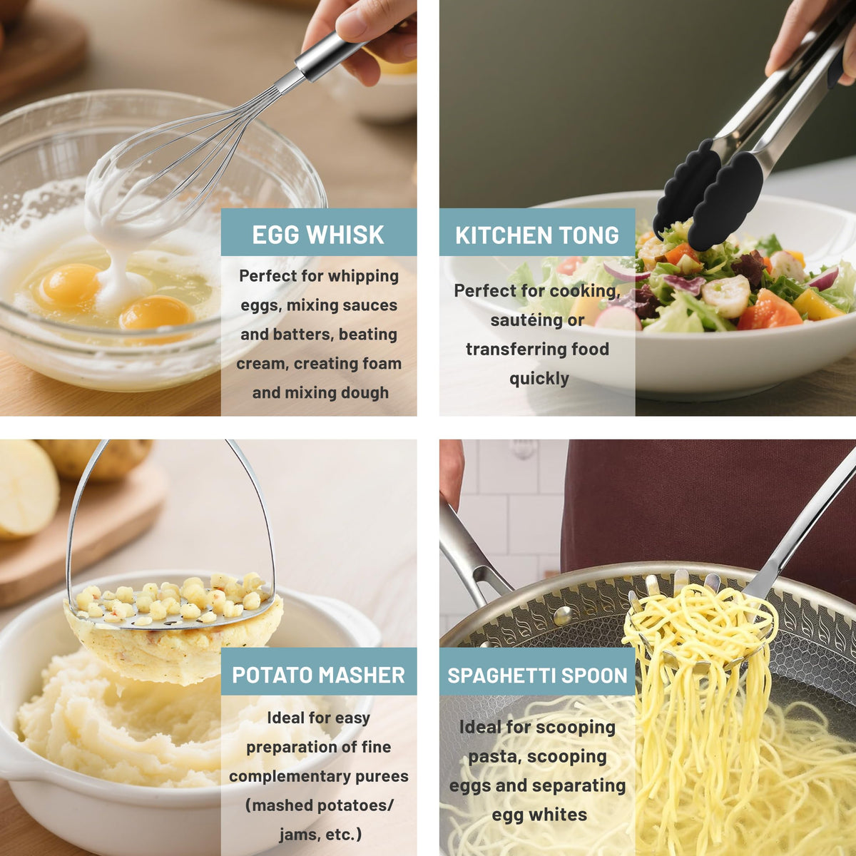 Pleafind potato masher handles chunky textures with a comfortable grip.