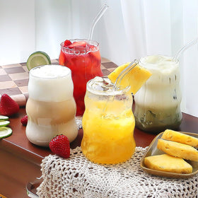 Pletmin ribbed glass cups 18oz set for iced drinks and cocktails