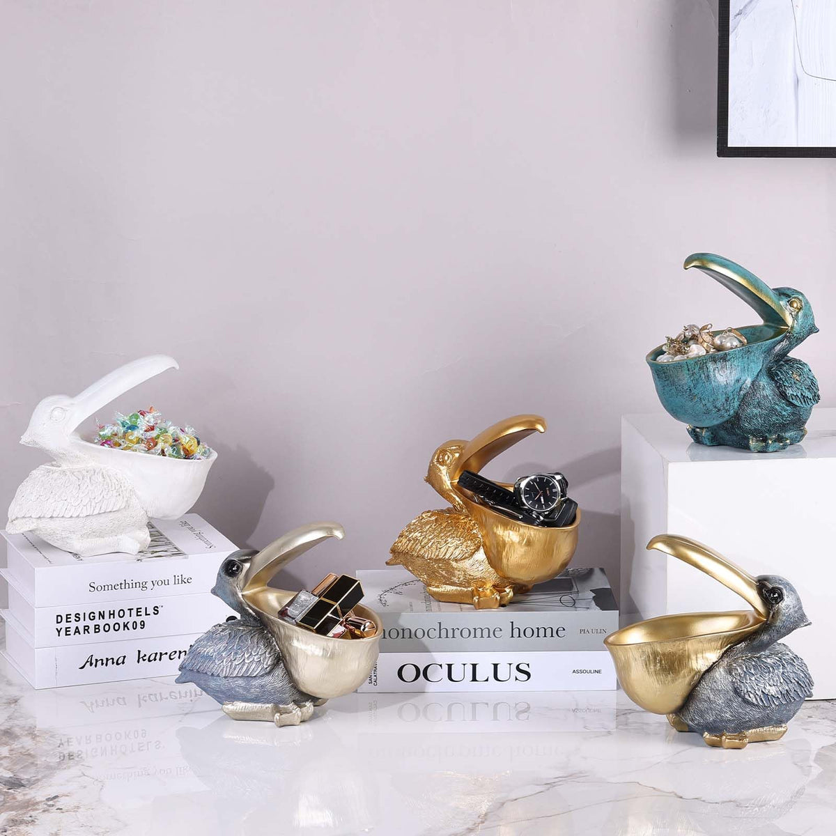 PlivBloom entryway pelican bowl welcomes guests while organizing items.